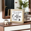 Wooden Coffee Sign Rise & Shine It's Coffee Time Farmhouse Coffees Bar Signs Rustic Wooden Sign Handmade Kitchen Wall Art Coffees Plaque for Home Office Kitchen Decoration 5.9x5.9 inches