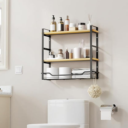 Bathroom Shelves Over Toilet Storage - 3 Tier Large Wall Mounted Shelves for Bathroom - Over Toilet Organizer - Adjustable Stand Shelf Rack for Kitchen Living Room - Black Oak