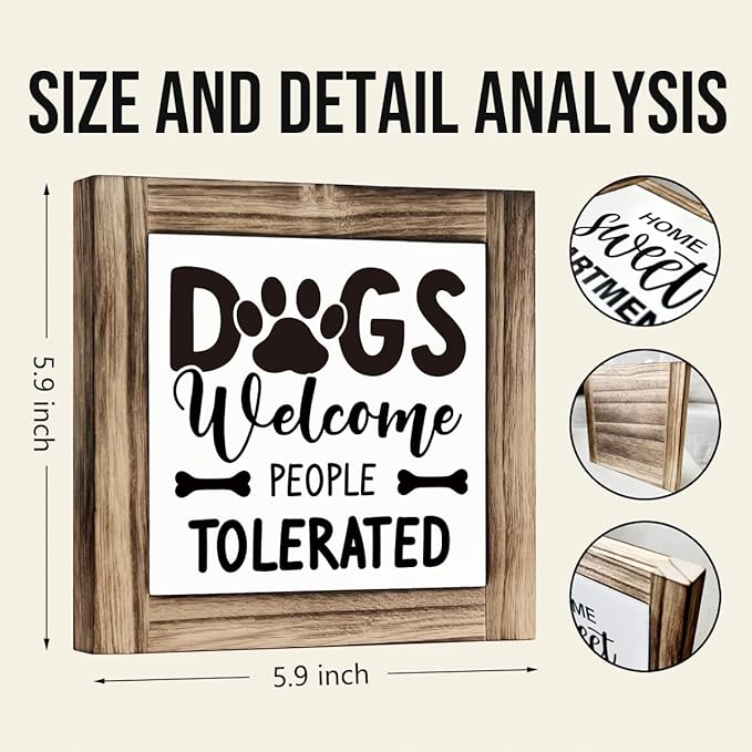 Pet Wood Sign - Dogs Welcomed People Tolerated, Welcome Sign, Box Sign Wood Desk Sign Decor, Funny Dogs Decor, Rustic Decor, Dog Home Decor for Front Door Porch, Gift for Dog Mom, Dog Owner Gift