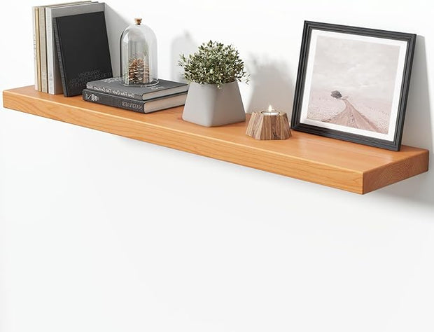 Axeman 48 Inch Floating Shelves for Wall, 9.3" Deep High End Solid Real Wood Wall Shelves with Heavy Duty Invisible Bracket for Living Room, Bedroom, Kitchen, Bathroom, Set of 1, Natural