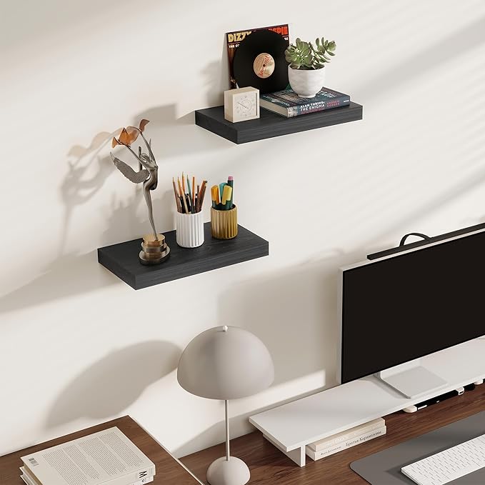 Floating Shelves for Wall, Real Wood Floating Shelf Set of 2, 8 Inch Deep Floating Shelves, Rustic Wood Wall Shelf for Home Decor, Deep Storage Shelves for Bathroom, Kitchen, 16