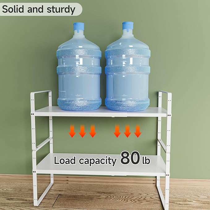 2Pack 16.5-27’’L Expandable Stackable Cabinet Shelves, Adjustable Spice Rack Cabinet Shelf Organizer for Kitchen, Countertop, Pantry and Cupboard, White