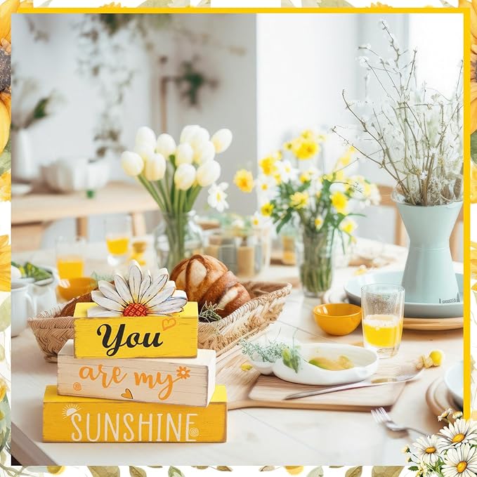 Amyhill Spring Table Decor You Are My Sunshine Wooden Block Sign Summer Tabletop Decorations Farmhouse Tiered Tray Decor Rustic Table Centerpieces for Home Desk Shelf Mantle Office Decorations