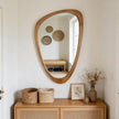 Irregular Wall Mirror Asymmetrical Bathroom Mirror, 19 x 30 Inch Wall Mounted Decorative Mirror with Wooden Frame for Living Room, Vanity, Bedroom, Entryway, Hallway