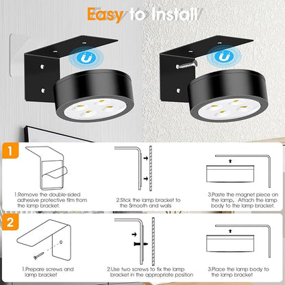 RGB Picture Light Battery Operated Painting Lights for Wall Wireless Magnetic Display Art Light with Remote Controls,Dimmable&Timer for Art Frame Artworking,6Pack Black