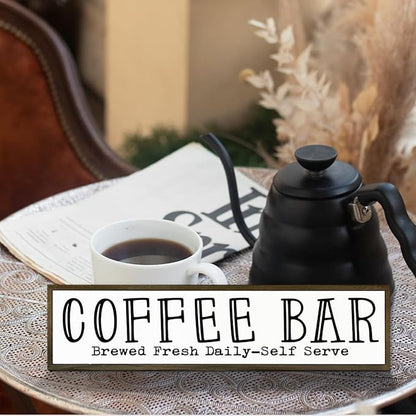 Coffee Bar Signs Decor, Rustic Coffee Station Decors, Coffees Home Decoration for Kitchen Bar, Wall Decors Art, Anniversary Decor, Brewed Fresh Daily Self Serve Sign, 17.8x4x1.2 inches
