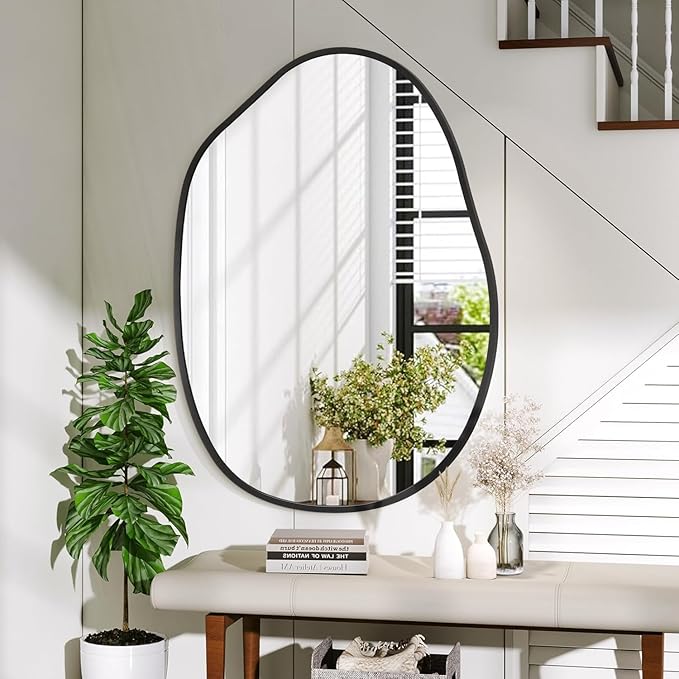 Large Irregular Wall Mirror Black Asymmetrical Bathroom Mirror Modern Decorative 26