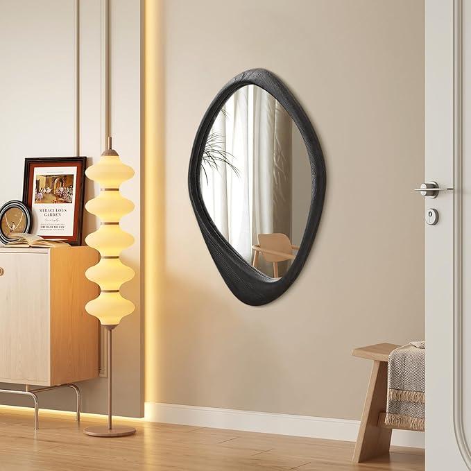 AAZZKANG Black Mirror with Wood Frame Large Irregular Wall Mounted Mirrors Asymmetrical Decorative for Bathroom Bedroom Living Room Entryway 28"x20"