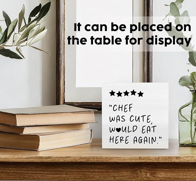 Black White Kitchen Decor Sign, Chef Was Cute Would Eat Here Again Signs Black, Cute Preppy Kitchen Wood Sign Home Decor For Girly Dining Room Restaurant