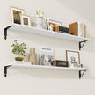 RICHFOCUS Floating Shelves for Wall Decor, 47.3W x 8D Shelves Set of 2, 8 Inch Deep Rustic Wood Shelves Wall Mounted with Brackets, Long Floating Shelves for Living Room Bedroom Kitchen, White