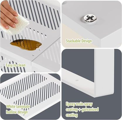 2 Pack Expandable Cabinet Shelves Organizer Width 11'' Stackable Kitchen Counter Storage Shelves,Adjustable Width Pantry Shelf Spice Rack