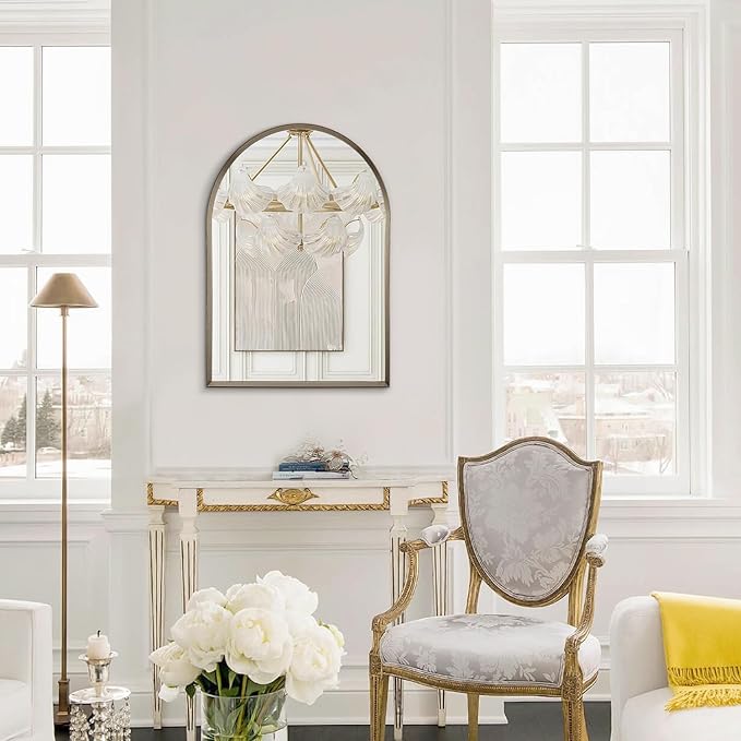 Arched Mirrors for Wall, Brushed Metal Frame Mirror, Arch Bathroom Vanity Mirror for Living Room Bedroom Mantel Entryway Hallways Home Decor Aluminum Alloy Frame 20