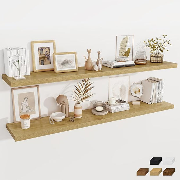 Fun Memories Deep Floating Shelves, 72 x 12 Inch Long Wall Shelves, Large Display Shelf & Storage Shelf, Wood Floating Wall Shelves for Fireplace Mantel, Living Room, Home Office - Set of 2