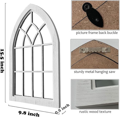 ZEXUIRU 2PCS Arched Window Wall Mirror,Rustic Farmhouse Accent Mirror, Wood Framed Entry Mirror for Living Room,Bathroom,Bedroom,Kitchen,15.5 * 9.8 Inch