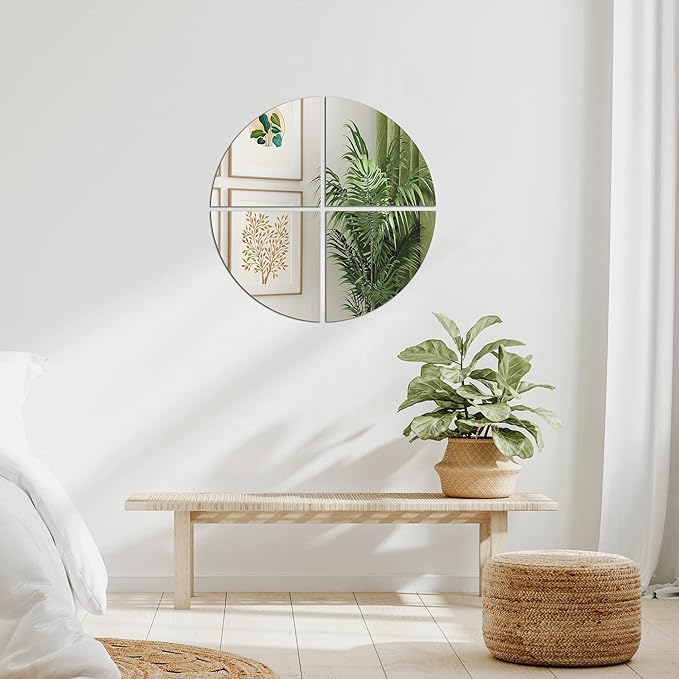 Americanflat Adhesive Mirror Tiles - Set of 4 Quarters Circle Mirrors for Wall and Home Decor - Peel and Stick Mirrors - Modern Glass Mirror for Bathroom, Bedroom, Living Room