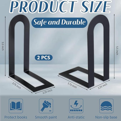 Chunful 2 Pcs Modern Metal Book Ends for Shelves Decorative Small Bookends Book Shelf Organizer Minimalist Design Stopper to Hold Books for Home Office (Black,5.5 * 3.75 * 2.25inch)