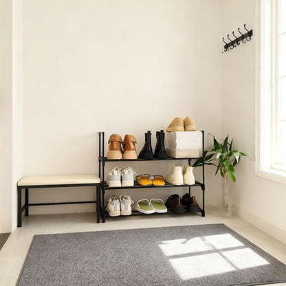 Shoe Rack Organizer, 3-Tier Reversible Metal Space Saving Shoe Storage Shelf - for Entryway, Closet, Front Door, Bedroom, Garage & Corridor-Closet Organizer, Garage Storage Shelves (Black)