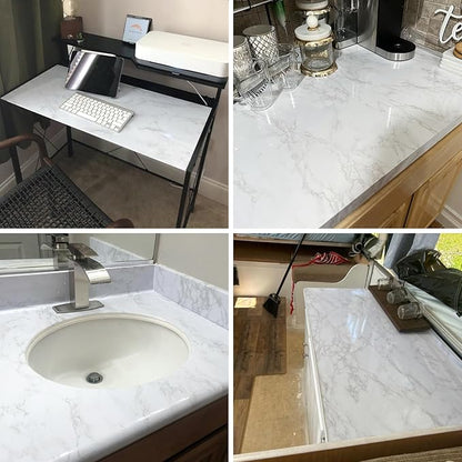 practicalWs White/Gray Marble Contact Paper 17.7 inch x 78.7 inch, Marble Peel and Stick Wallpaper with Tools, Self Adhesive Vinyl Film Contact Paper for Countertops