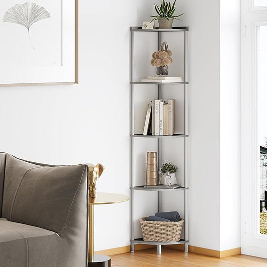SUNMORY 5 Tier Corner Shelf Stand,Industrial 65" Corner Shelves Display Shelf for Living Room Decor,Wall Corner Bookshelf Multi Unit Organizer,Tall Shelf Plant Stand for Bedroom,Bathroom,Small Space