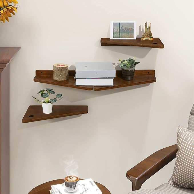 SUMGAR Floating Nightstand Wall Mounted, 13 inch Wood Floating Shelves Bedside Tables Rustic Wall Desk Decor for Bedroom, Living Room, Kitchen, Bathroom, Office Set of 2
