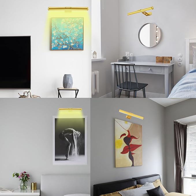 Rechargeable Picture Lights with Remote, 13in Full Metal Wireless Battery Painting Light, Dimmable/Timer Off Artwork Light, with 3 Lighting Modes for Artwork and Dartboards