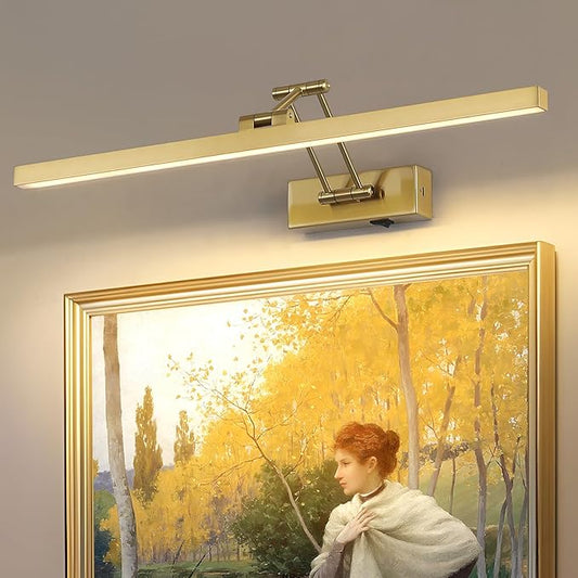 5W LED Wireless Picture Lights with Remote and Timer 23.6'' Inch Rechargeable Brass Gallery Lighting Battery Operated Art Lights Over Frame Portrait