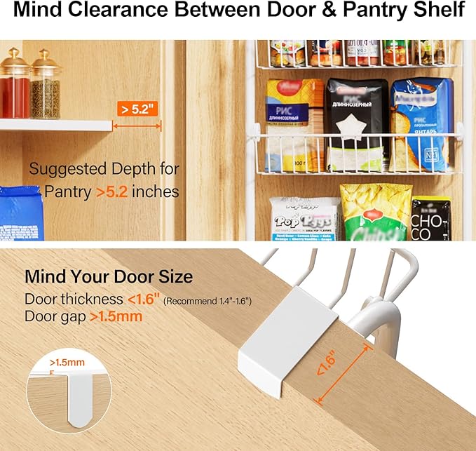 Delamu Over The Door Pantry Organizer, 8-Tier Metal Pantry Door Organization and Storage for Easy Install, Hanging Spice Rack Seasoning Shelves, Door Organizer for Kitchen, 4.65