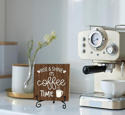 Coffee Desk Decor Sign, Coffee Time Sign With Stand For Farmhouse Home Kitchen Table, Wine Sign For Farmhouse Home Kitchen Bar Shelf Table, Gifts For Family Friend Coworker-10