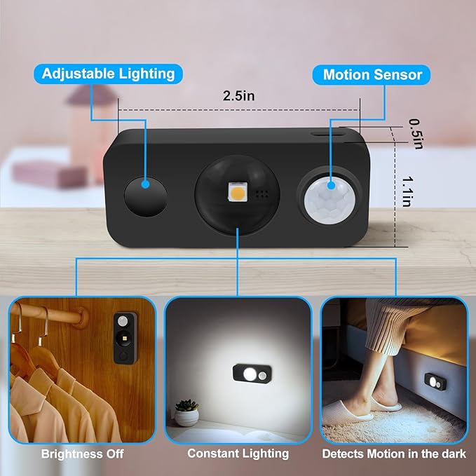 LED Motion Sensor Puck Lights, Rechargeable Cabinet Lights, Stick on Wireless LED Night Light for Closet, Drawer, Shelf, Under Cabinet, Daylight White 4Pack, USB Charging Cord Included