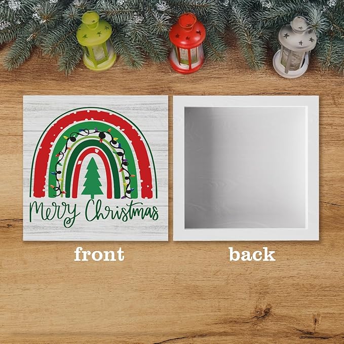 Merry Christmas Decor Christmas Teacher Sign Xmas Tree Rainbow Decor Decorations for Home Office Desk Table Cubicle Shelf Teachers Gift for Women Teacher 5 x 5 inch