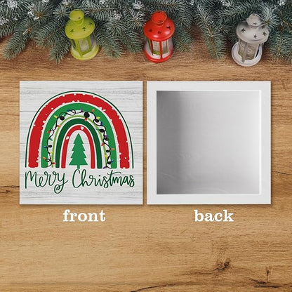 Merry Christmas Decor Christmas Teacher Sign Xmas Tree Rainbow Decor Decorations for Home Office Desk Table Cubicle Shelf Teachers Gift for Women Teacher 5 x 5 inch