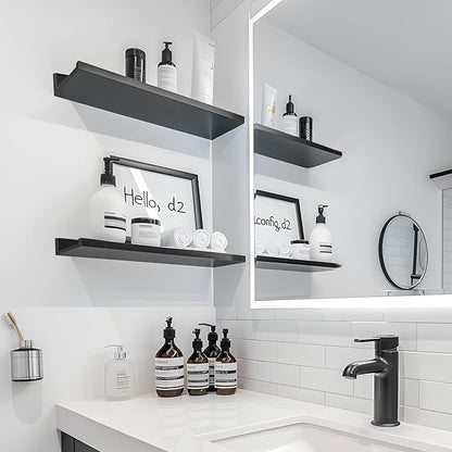 LaVie Home 23.6-Inch Black Floating Shelves for Wall Storage Set of 4 - Modern Minimalist Picture Ledge Shelf Wall Decor for Kitchen, Bedroom, Bathroom, and Living Room
