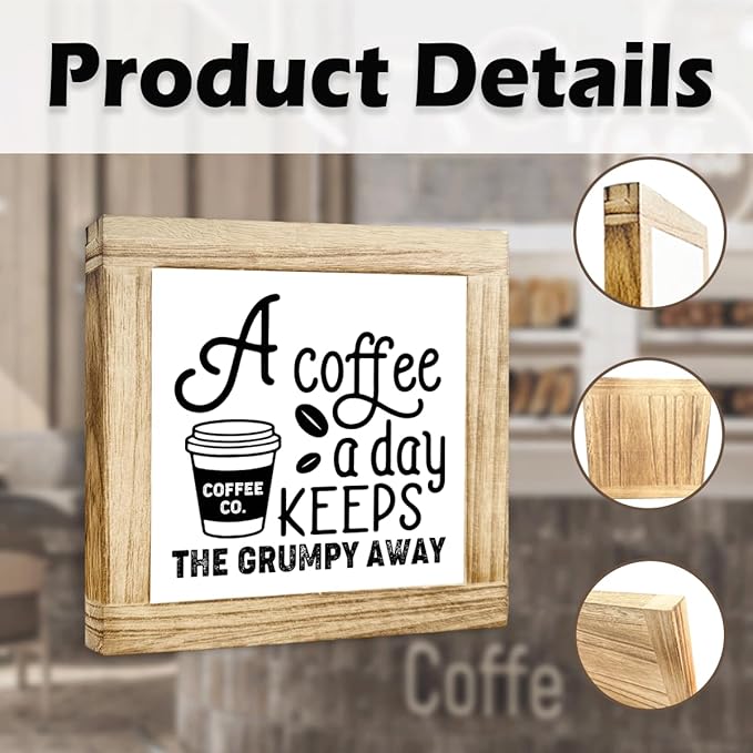 Funny Coffees Decor Sign A Coffee A Day Keeps The Grumpy Away Vintage Coffees Signs Funny Wood Wall Decor Farmhouse Cafe Sign Wall Decoration For Kitchen Office Bar Gift For Coffee Lovers 5.9x5.9 Inch
