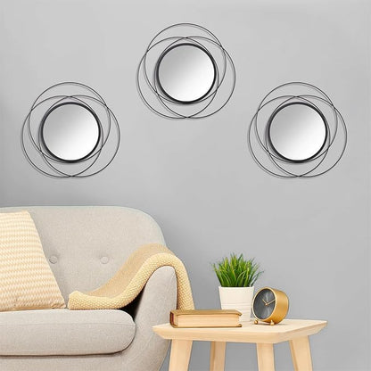 Black 3 Pcs Decorative Wall Mirror Circle Modern Mirror Round Art Ring Metal Mirrors Wall Decor Wall Mounted Mirror for Living Room Bedroom Dining Room Hallway Entryway 12"