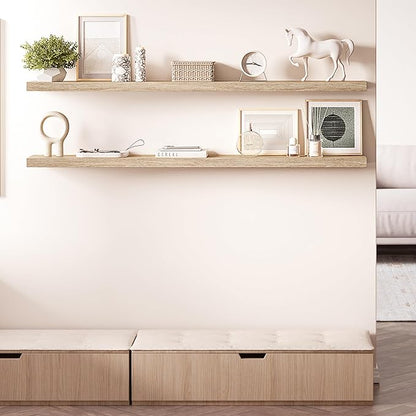 Ballucci Floating Shelves for Wall, 60" Wood Wall Shelf Set of 2, with Invisible Brackets for Bathroom, Living Room, Bedroom, Kitchen, Nursery, 8" Deep, Oak Finish