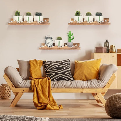Wenqik 3 Pcs Snow Mountain Floating Shelves Wood Nursery Book Shelves Wall Mounted Rustic Floating Ledge for Kids Room(Light Brown)