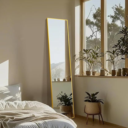Delma Full Length Mirror,Large Floor Mirror with Aluminum Frame for Bedroom, Bathroom, Living Room,Wall Mount or Freestanding Design(with Stand,Rect 56x15-Gold)