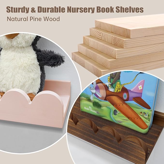 Nursery Book Shelves 20Inches, Scalloped Floating Shelves for Bedroom Kids, Nursery Shelves for Wall 2 Pack, Scalloped Shelf for Toddler Room, Baby Room, Sage, Large