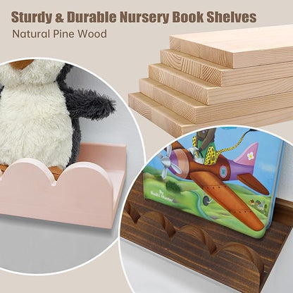 Nursery Book Shelves 20Inches, Scalloped Floating Shelves for Bedroom Kids, Nursery Shelves for Wall 2 Pack, Scalloped Shelf for Toddler Room, Baby Room, Sage, Large
