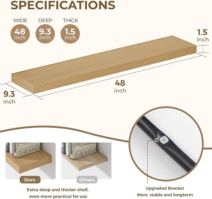 Dreamland 48 Inches Floating Shelves for Wall, 9.3