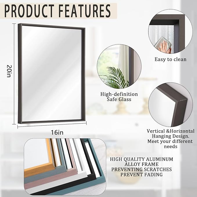 AAZZKANG Rectangular Metal Frame Mirror Retro Bathroom Bedroom Wall Mirrors Home Decor 20