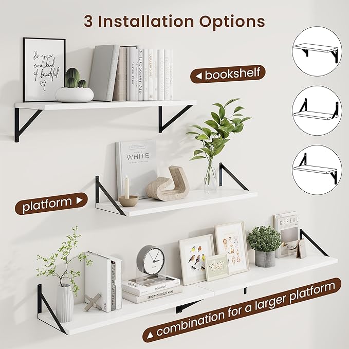 Axeman 30 Inch Floating Shelves | 10 Inch Deep White Wall Shelves Set of 2 | 30