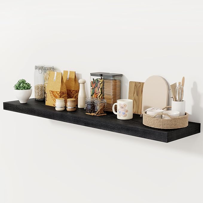 Black Floating Shelves 55 Inch Long, 12 Inch Deep Floating Shelves for Wall, 55 x 9 Large Floating Shelf for Fireplace Mantel, 2