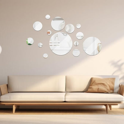Jetec 15 Pcs Real Glass Round Mirror Tiles Frameless Wall Glass Tiles Round Wall-Mount Mirrors with Acrylic Double Sided Adhesive for Bedroom Bathroom Craft(2/3/4/6/8/10 Inch)