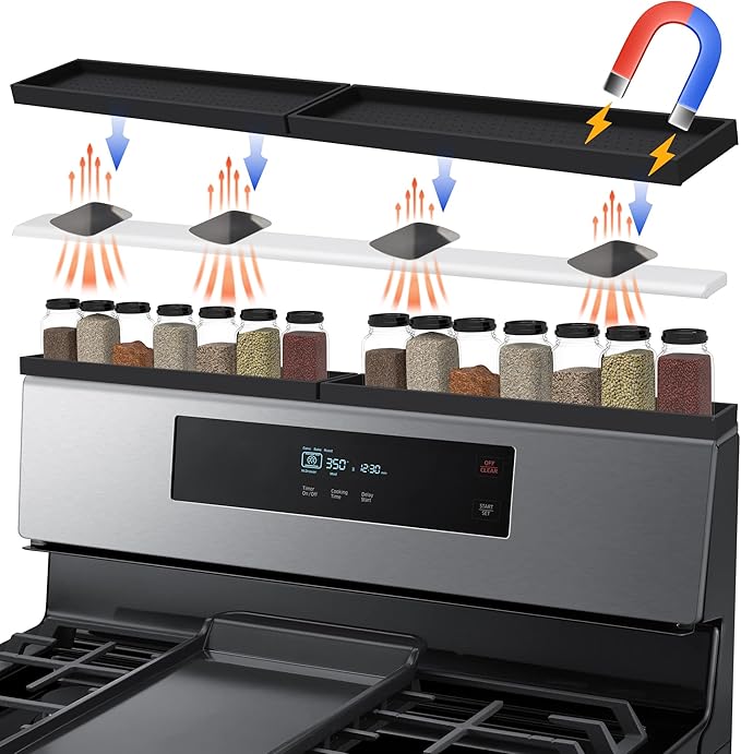 Mofason Silicone Magnetic Stove Top Shelf 30 Inch, Kitchen Over Stove Oven Shelf, Magnetic Spice Rack Organizer, Non-Slip Above Stovetop Tray for Back of Stove -Black