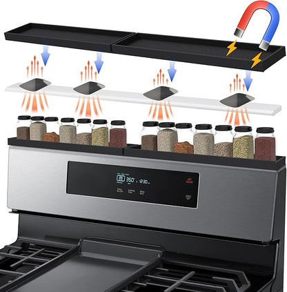 Mofason Silicone Magnetic Stove Top Shelf 30 Inch, Kitchen Over Stove Oven Shelf, Magnetic Spice Rack Organizer, Non-Slip Above Stovetop Tray for Back of Stove -Black