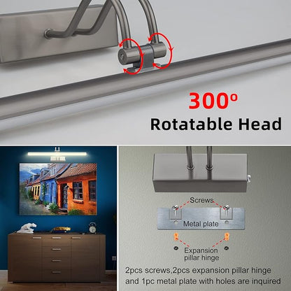 Picture Light,Picture Lights for Wall Cordless,16" Picture Lights with Timer and Dimmable,Battery Wall Lights for Display Gallery Painting Art Frame Portrait-Black Steel