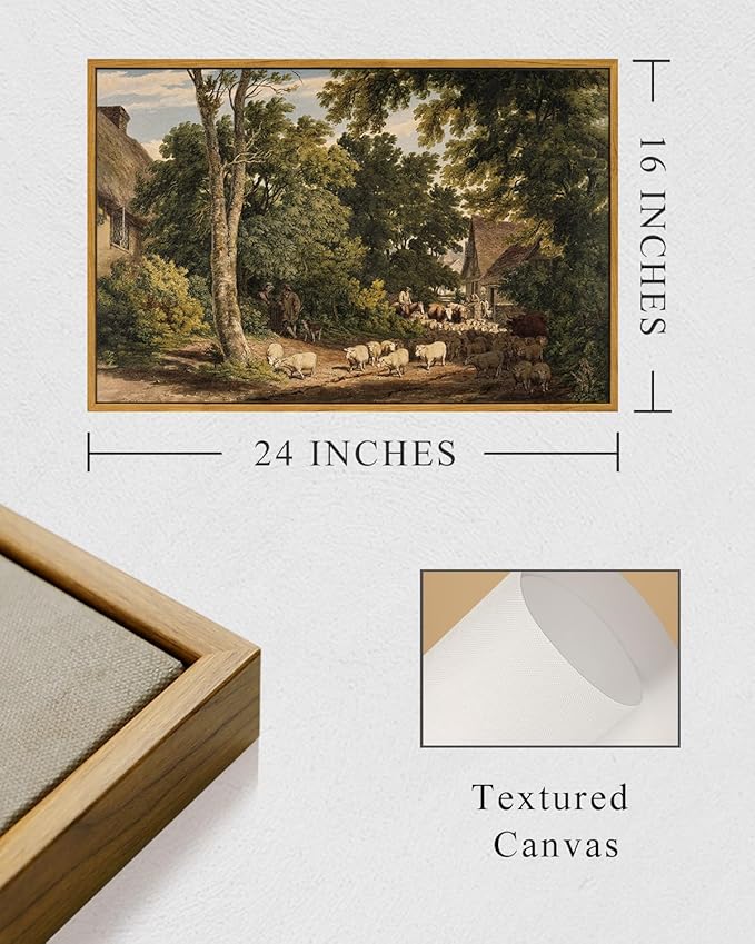 InSimSea Framed Canvas Wall Art Vintage Decor, Room Decor Classical Countryside Landscape Farmhouse Watercolor Painting Large Wall Art for Living Room Badroom Bathroom, 16