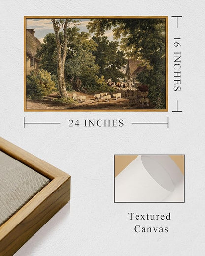 InSimSea Framed Canvas Wall Art Vintage Decor, Room Decor Classical Countryside Landscape Farmhouse Watercolor Painting Large Wall Art for Living Room Badroom Bathroom, 16"x24"