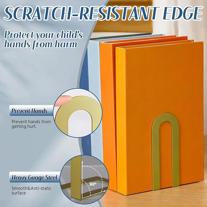 Chunful 4 Pcs Modern Metal Book Ends for Shelves Decorative Small Bookends Book Shelf Organizer Minimalist Design Stopper to Hold Books for Home Office (Gold,5.5 * 3.75 * 2.25inch)